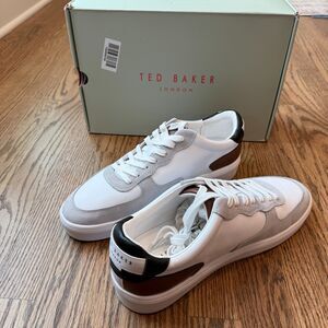 Ted Baker GAWYN Recycled Sneakers Men’s 9/EU 42 White/Brown Leather Suede NIB
